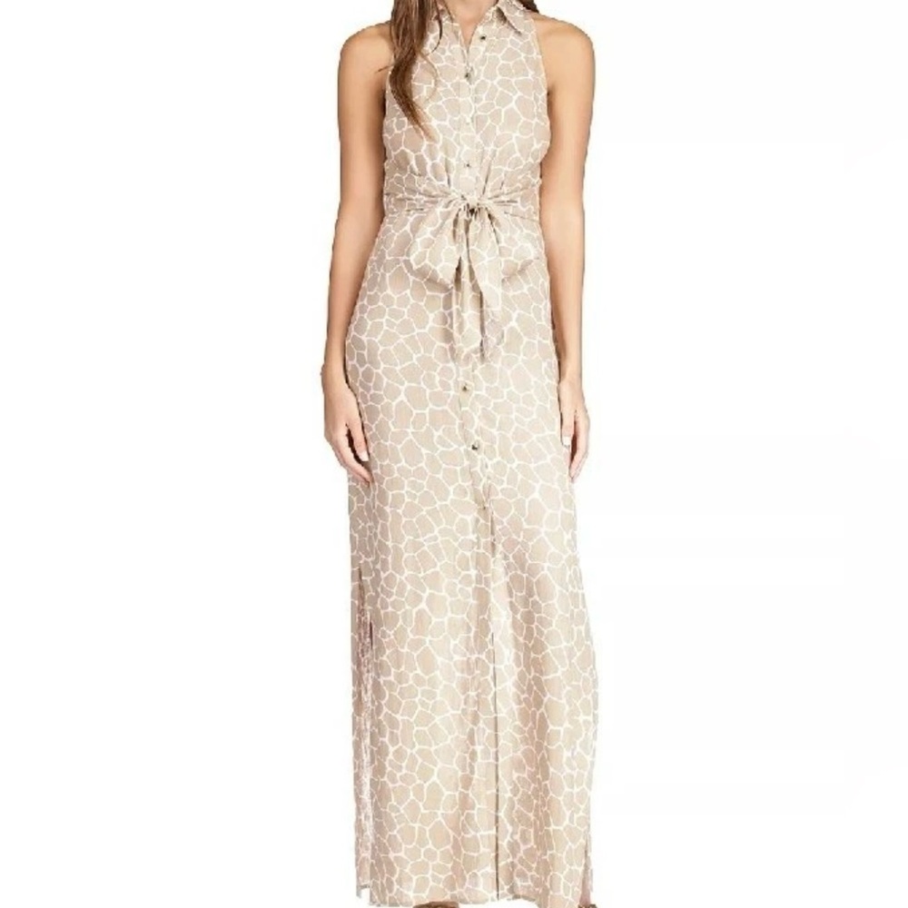 Michael‎ Kors Sleeveless Collard Giraffe Animal Print Button Dress Size Small